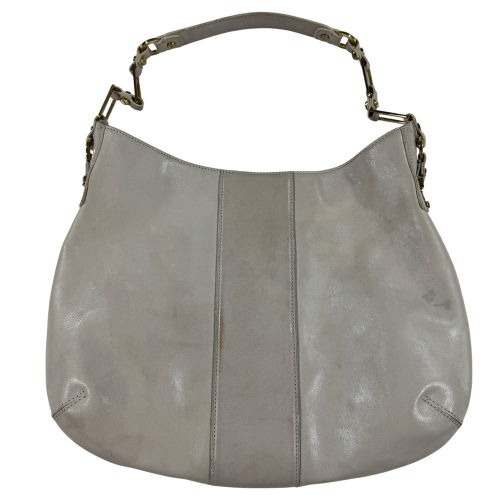 Tory Burch Beige Leather Hobo Shoulder Bag Gold Tone Hardware Logo